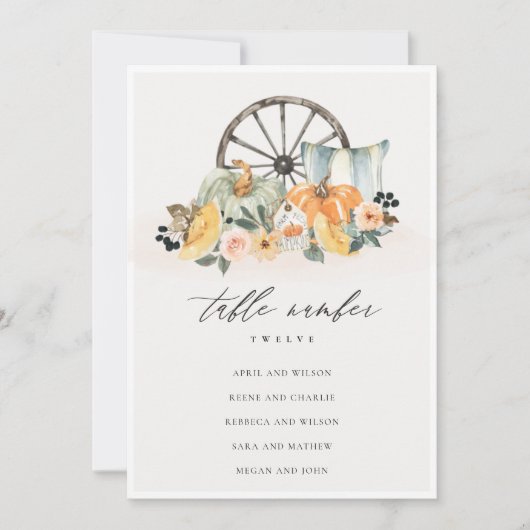 Rustige Herfst Pumpkin Leafy Seating Chart Table K Bedankkaart (Voorkant)