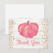 Rustige Herfst Pumpkin Pink Gold Glitter Confetti Bedankkaart (Voorkant / Achterkant)