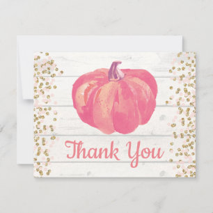 Rustige Herfst Pumpkin Pink Gold Glitter Confetti Bedankkaart
