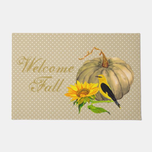 Rustige Herfst Pumpkin Sunflower en Finch Deurmat (Voorkant)