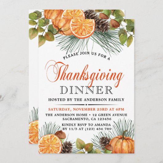 Rustige Herfst Pumpkin Thanksgiving Dinner Kaart (Voorkant / Achterkant)