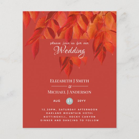 Rustige Herfst Red Leaves Autumn Wedding Budget (Voorkant)