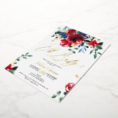 Rustige herfst rode marineflorale waterverf baby s folie uitnodiging (Gedraaid)