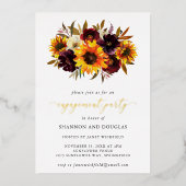 Rustige Herfst Rozen Sunflower Engagement Party Go Folie Uitnodiging (Voorkant)