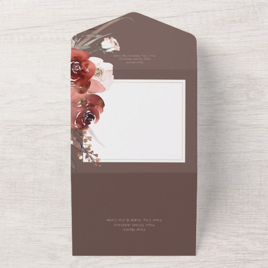 Rustige Herfst Rust Floral op bruin diner All In One Uitnodiging (Buitenkant)