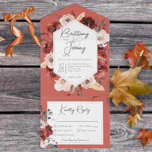 Rustige Herfst Rust Floral op Rust Dinner All In One Uitnodiging