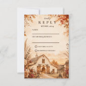 Rustige herfst schuur bruiloft RSVP kaartje (Voorkant)