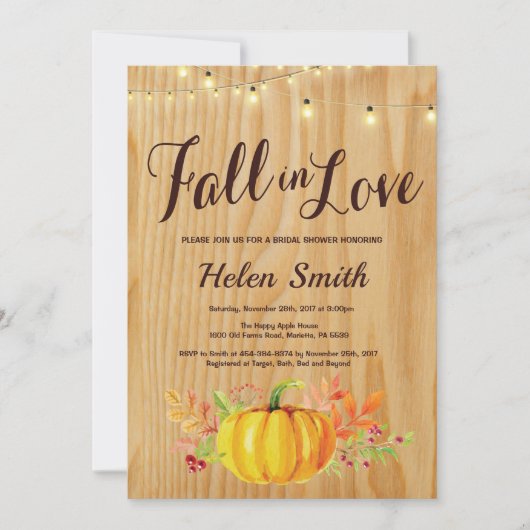 Rustige Herfst String Lights Bridal Shower Invitat Kaart (Voorkant)