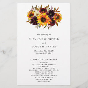 Rustige Herfst Sunflower Budget Wedding Programme Flyer