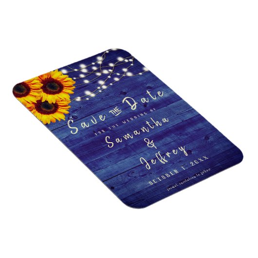 Rustige Herfst Sunflower Wedding Blue Save the Dat Magneet (Rechterzijde)
