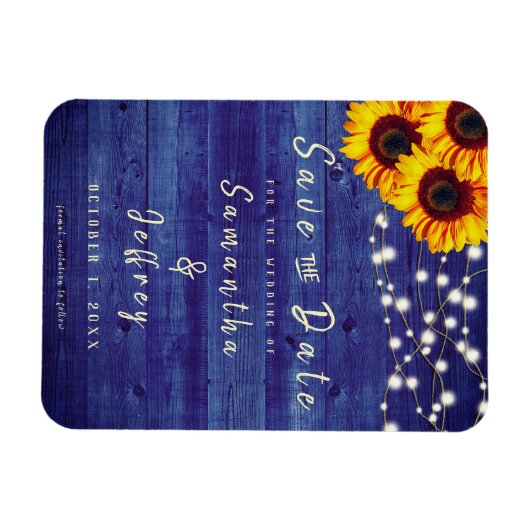 Rustige Herfst Sunflower Wedding Blue Save the Dat Magneet (Horizontaal)