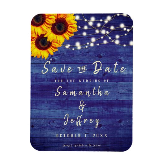 Rustige Herfst Sunflower Wedding Blue Save the Dat Magneet (Verticaal)