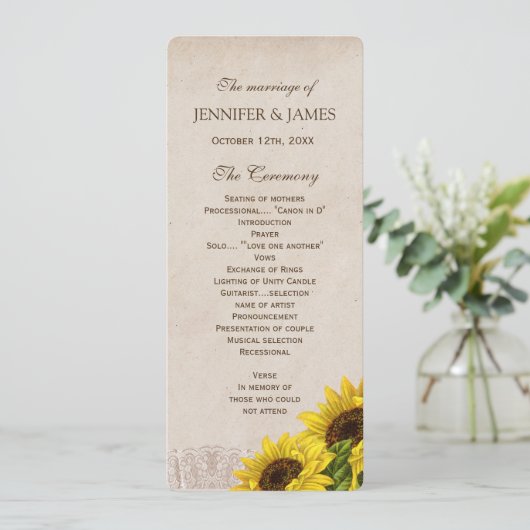 Rustige Herfst Sunflower Wedding Programme Programmakaart (Staand voorkant)