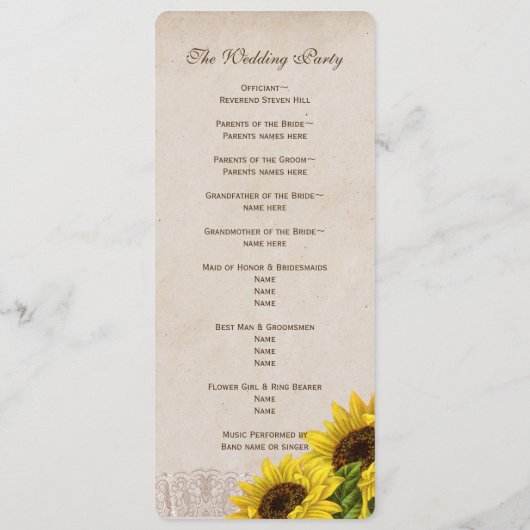 Rustige Herfst Sunflower Wedding Programme Programmakaart (Achterkant)