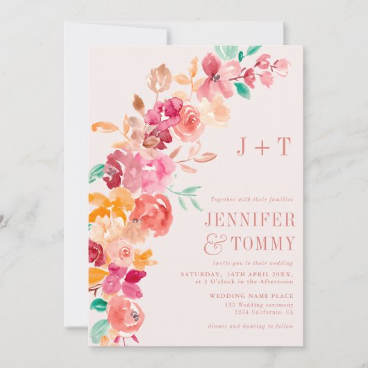 Rustige herfst terracotta florale fotobruiloft kaart (Voorkant)