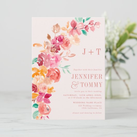 Rustige herfst terracotta florale fotobruiloft kaart (Staand voorkant)