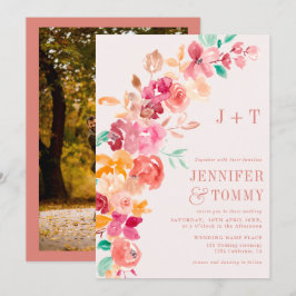 Rustige herfst terracotta florale fotobruiloft kaart