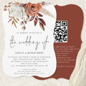 Rustige Herfst Terracotta Florals QR Code Wedding Kaart