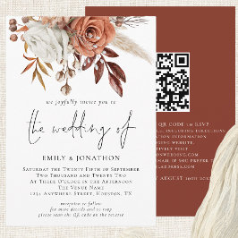 Rustige Herfst Terracotta Florals QR Code Wedding Kaart