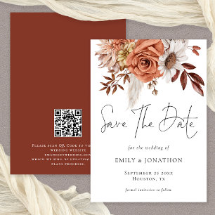 Rustige Herfst Terracotta Florals QR Code Wedding Save The Date