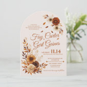 Rustige herfst verbrande sienna beige bloemige bru kaart (Staand voorkant)