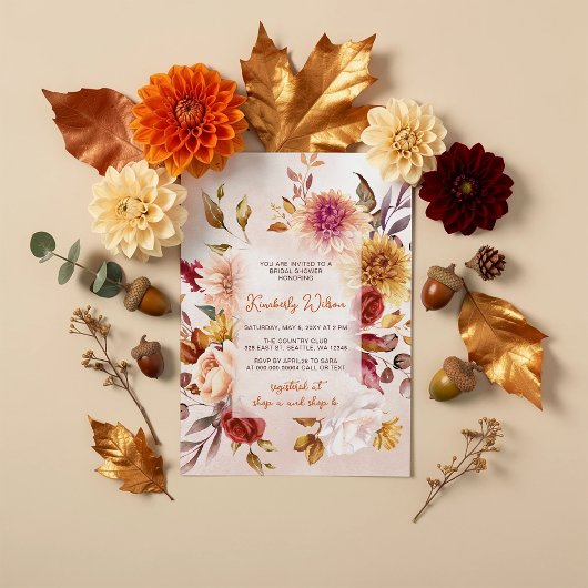 Rustige Herfst Verliefd Herfst Bloemig Bruidsfeest Kaart