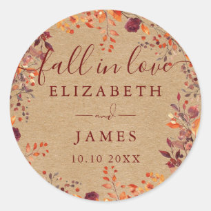 Rustige Herfst Verliefd Herfstbloemen Bruiloft Ronde Sticker