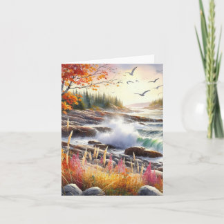 Rustige herfst waterverf kustlandschap zeegezicht notitiekaartje