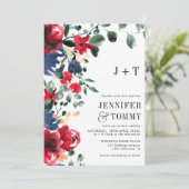 Rustige herfst winter rode marineblauwe florale br kaart (Staand voorkant)