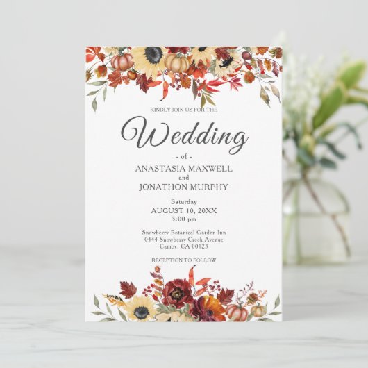 Rustige Herfst Zonnebloem Bompoetsbruiloft Kaart (Staand voorkant)