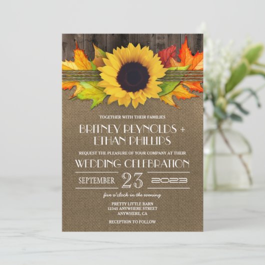 Rustige Herfst Zonnebloem + Buurbruiloft Kaart (Staand voorkant)