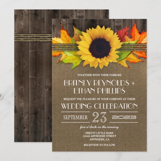 Rustige Herfst Zonnebloem + Buurbruiloft Kaart (Voorkant / Achterkant)