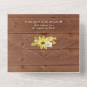 Rustige Herfst Zonnebloem Lights Hout Weddenschap All In One Uitnodiging (Achterkant)