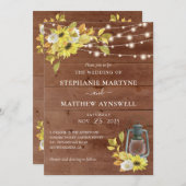 Rustige Herfst Zonnebloem Lights Hout Weddenschap Kaart (Voorkant / Achterkant)