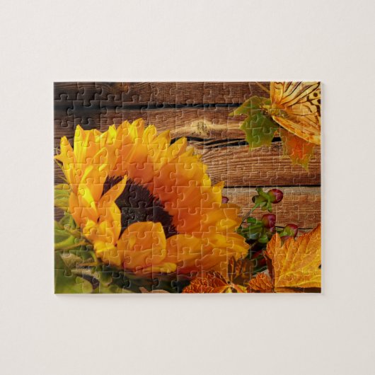 Rustige Herfst - Zonnebloem - vlindervloed Legpuzzel (Horizontaal)