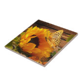Rustige Herfst - Zonnebloem - vlindervloed Tegeltje (Zijkant)