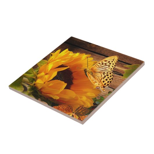 Rustige Herfst - Zonnebloem - vlindervloed Tegeltje (Zijkant)