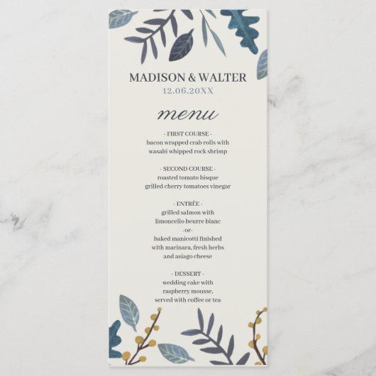 Rustige herfstbladeren herfst herfstbruiloft menu (Voorkant)