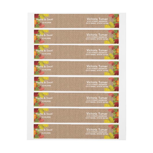 Rustige herfstbladeren jute bruiloft aangepast adreslabel wikkel (Vel)