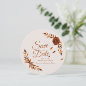 Rustige herfstbladeren Verbrande Sienna Beige Brui Save The Date (Staand voorkant)