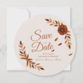 Rustige herfstbladeren Verbrande Sienna Beige Brui Save The Date (Voorkant)