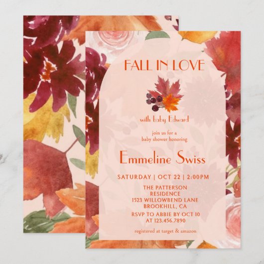 Rustige herfstbladeren 'Verliefd' baby shower Kaart (Voorkant / Achterkant)