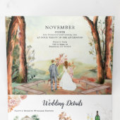 Rustige herfstbos | Boho bruiloft Drieluik Uitnodiging (Binnenzijde eerst)
