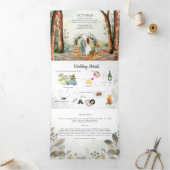 Rustige herfstbos | Boho bruiloft Drieluik Uitnodiging (Binnen)