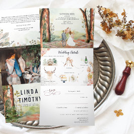 Rustige herfstbos | Boho bruiloft Drieluik Uitnodiging