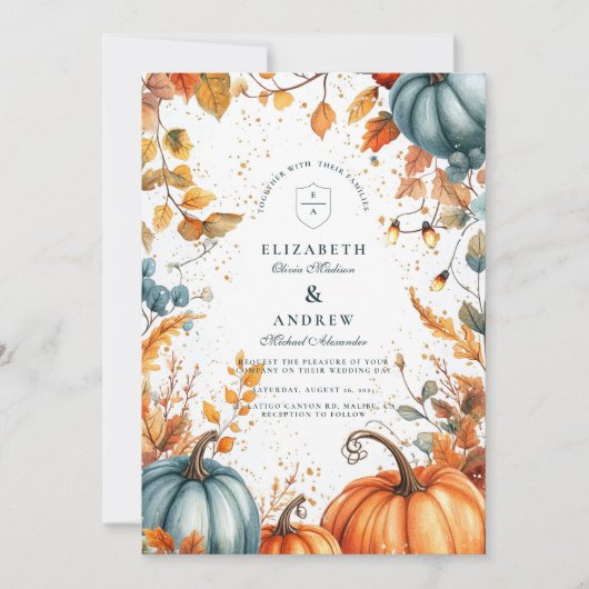 Rustige herfstbruiloft met pompoen kaart (Voorkant)