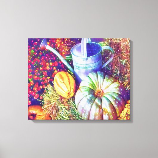 Rustige Herfsten pompoenen en bloemen Canvas Afdruk (Voorkant)