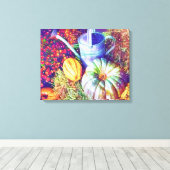 Rustige Herfsten pompoenen en bloemen Canvas Afdruk (Insitu (Houten vloer))