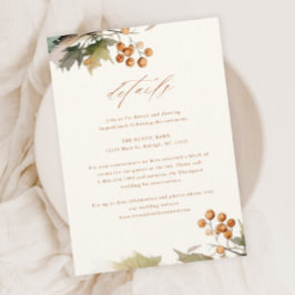 Rustige herfstgroen blad groenbruine wedding detai informatiekaartje