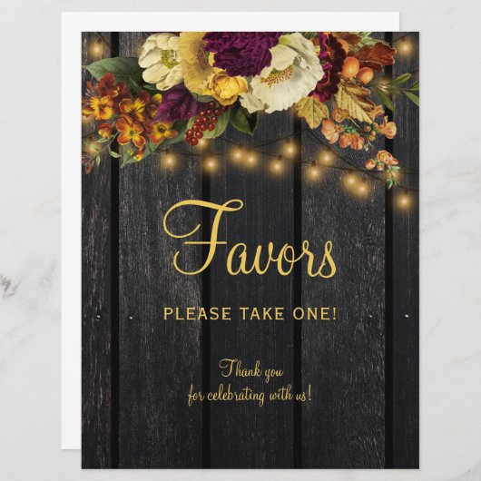 Rustige herfstherfstherfstherfstbruiloft bord (Voorkant / Achterkant)